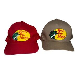 Bass Pro Shops Trucker SnapBack Hat Bundle Mens OSFM Red Khaki Bass Fishing